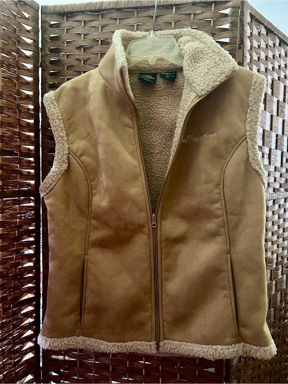 Sherpa-Lined Faux Suede Vest - YELLOWSTONE, Tan - Medium - Picture 1 of 5